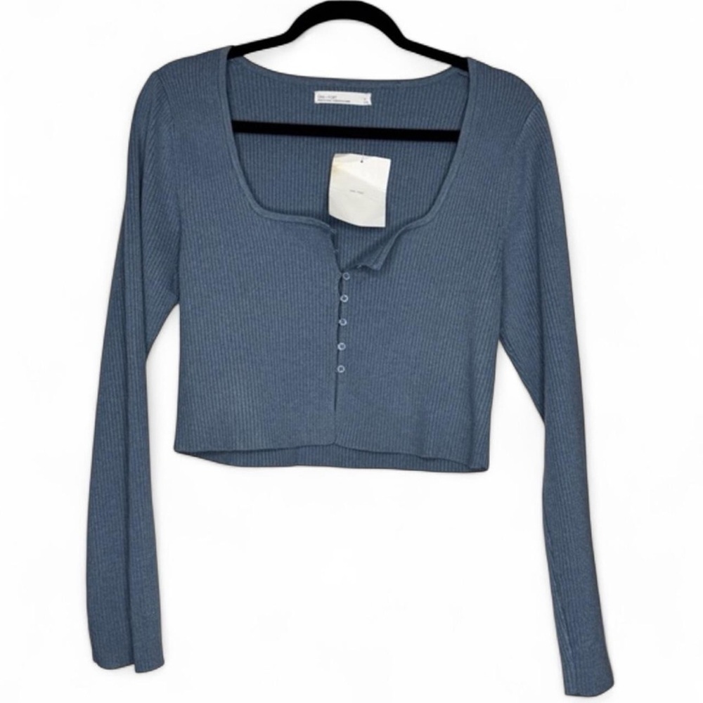 Oak and Fort Blue Square Neck Cropped Sweater Large NWT